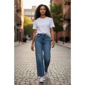 Blank NYC Size 29 Wide Leg Super High Rise Denim‎ Silver Sheen Jeans Raw Hem